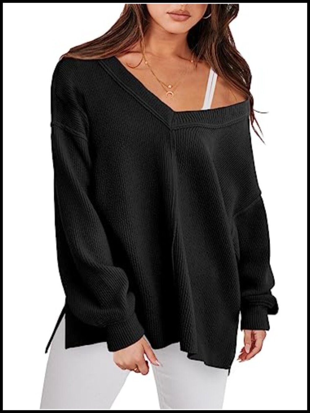 Oversized V-Neck Pullover Sweatshirt Long Sleeve Casual Tunic Top